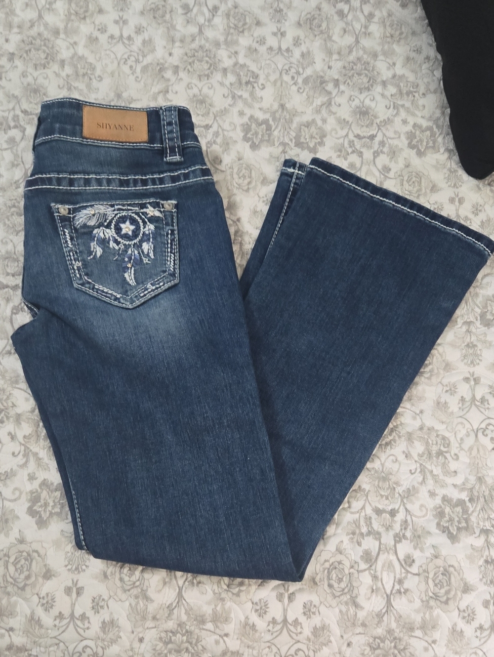 Shyanne Girls Dark Blue Bootcut Jeans with Embroidered Pocket